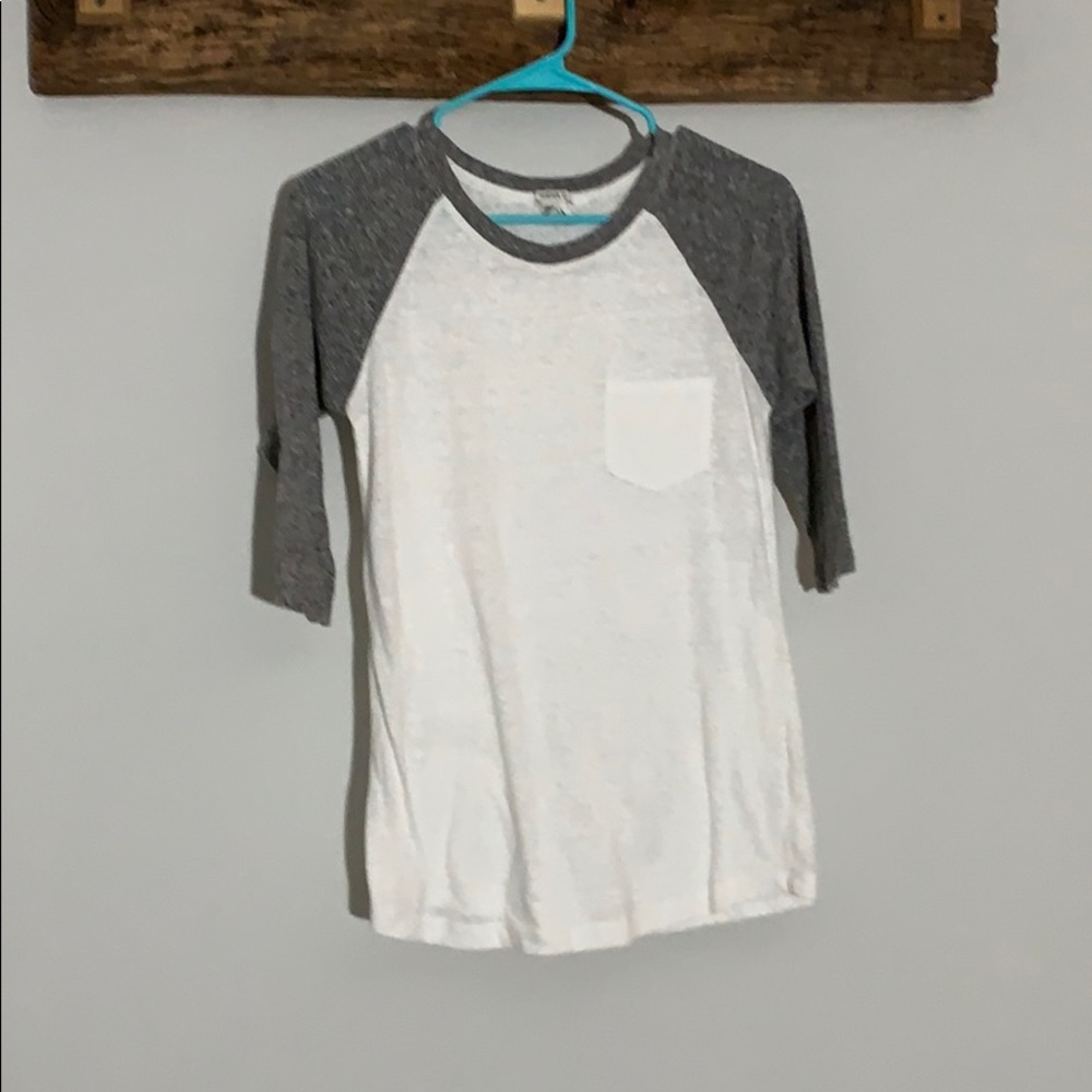 Grey and white baseball t-shirt with front pocket